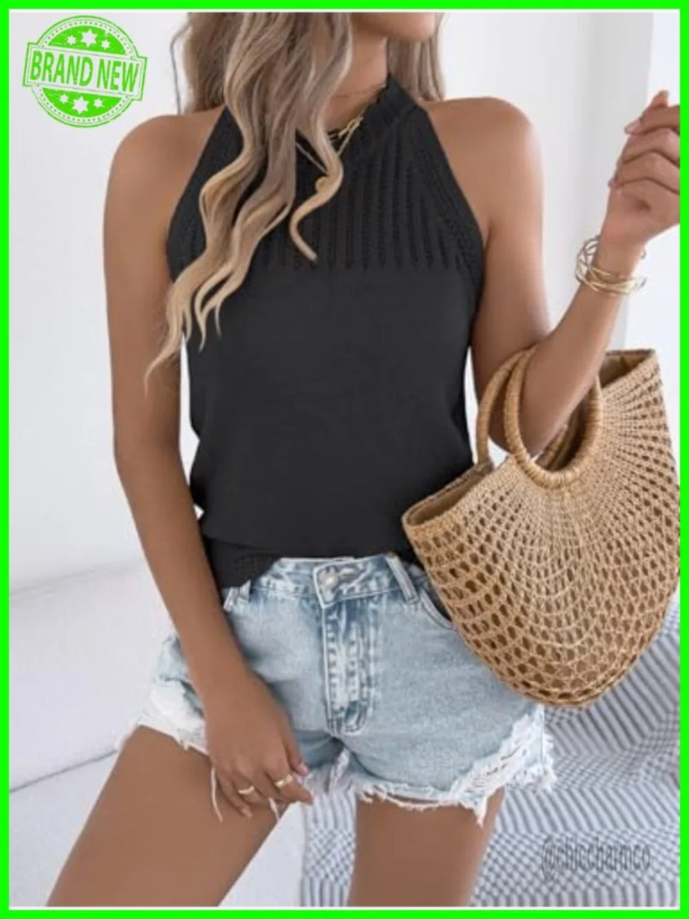 Hollow Out Knitted Sweater Vest Sleeveless Pullover Tank Top Crew Neck